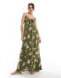 JDY tie front maxi dress in khaki floral