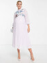 Фото #3 товара ASOS DESIGN Maternity high neck pleated long sleeve skater midi dress with embroidery in lilac