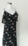 Max Studio Women's Strappy Floral Ruffle V neck Maxi Dress Navy Green XS