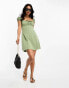 Фото #1 товара ASOS DESIGN cap sleeve ruched mini dress with tie detail in khaki