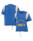 ფოტო #1 პროდუქტის Women's Powder Blue Distressed Los Angeles Chargers Cinched Colorblock T-shirt