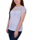 Petite Size Crepe Knit Top with Lace Flanged Sleeve and Yoke