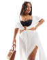 ASOS DESIGN Curve puff sleeve cut out maxi beach dress with ring detail in white Белый, 48 - фото #2