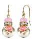ფოტო #1 პროდუქტის Gold Tone Lt. Rose Pink and Floral Beaded Drop Earrings