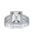 ფოტო #2 პროდუქტის Art Deco Style 3CT Rectangle AAA CZ Emerald Cut Halo Engagement Ring For Women Wide Band .925 Sterling Silver