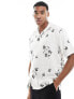 Фото #1 товара Abercrombie & Fitch floral embroidery linen blend short sleeve shirt in white with revere collar