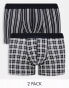 Фото #1 товара ASOS DESIGN 2 pack jersey trunks in black check and stripe