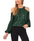 ფოტო #2 პროდუქტის Women's Sequined Long Sleeve Cold-Shoulder Blouse