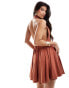 Фото #2 товара ASOS DESIGN halter neck mini dress with skater skirt in rust