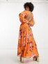 Фото #2 товара ASOS DESIGN Tall button through pintuck maxi dress with lace inserts in orange floral print