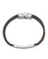 Фото #2 товара Stainless Steel Polished Black and Brown Leather ID Bracelet