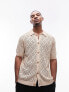 Topman crochet button through shirt in stone