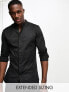 ASOS DESIGN skinny shirt with grandad collar in herringbone texture