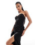 Фото #4 товара ASOS DESIGN bandeau maxi with moulded hip details and contrast draped skirt in black