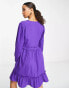 New Look button frill mini dress with shirred long sleeves in purple