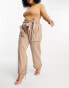 River Island Plus linen mix belted utility trousers in beige