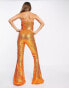 ASOS DESIGN sequin cowl neck flare leg jumpsuit in orange Оранжевый, 32 - фото #2