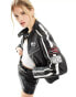 Bershka faux leather motorcross jacket in black Черный, XS - EU 34 - фото #1