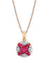 ფოტო #1 პროდუქტის Ruby (1-1/10 ct. t.w.) & Diamond (1/6 ct. t.w.) Round Cluster 18" Pendant Necklace in 14k Rose Gold