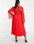 Фото #4 товара ASOS DESIGN Curve tie back fluted sleeve pleated midi dress in red