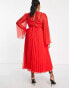 ASOS DESIGN Curve tie back fluted sleeve pleated midi dress in red