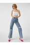 Фото #1 товара Yüksek Bel Dizleri Yırtık Kot Pantolon - Longer Straight Fit Jean