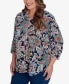 ფოტო #1 პროდუქტის Plus Size Classic Scroll 3/4 Ruched Sleeve Top