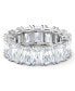 Silver-Tone Baguette-Crystal Wide Ring