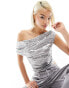 Фото #1 товара Reclaimed Vintage one shoulder top in crushed silver