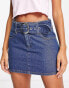 Miss Selfridge denim belted micro mini skirt in dark wash