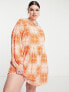 Фото #4 товара Daisy Street Plus long sleeve mini smock dress in burnt orange bandana print