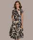 Donna Karan Women's Printed V-Neck A-Line Midi Dress