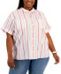 Фото #1 товара Plus Size Cotton Striped Camp Shirt