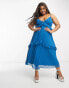 Фото #1 товара ASOS DESIGN Curve strappy pleated midi dress with frills in blue