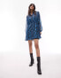 Фото #4 товара Topshop chuck on channeled button down mini dress in blue floral