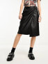 Фото #1 товара Weekday Oda faux leather midi skirt with belt and hardware details in black