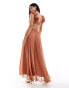 Фото #3 товара Forever New ruffle shoulder maxi dress in rose brown