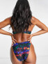 South Beach scoop high leg bikini bottom in abstract multi print