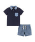 ფოტო #1 პროდუქტის Baby Boys Navy and Chambray Polo and Shorts Set