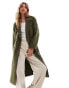 Stradivarius – Wollmix-Jacke in Khaki mit Bindegürtel