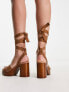 New Look suedette ankle tie platform heeled sandals in tan