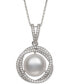 ფოტო #1 პროდუქტის Cultured Freshwater Pearl (11mm) & Cubic Zirconia 18" Pendant Necklace in Sterling Silver