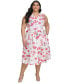 Фото #1 товара Plus Size Floral-Print Belted V-Neck Dress