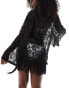 Miss Selfridge fringe lace kimono in black