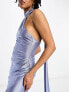 Фото #3 товара ASOS DESIGN Tall one shoulder tie stretch satin midi dress in slate blue