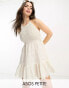 ASOS DESIGN Petite crochet halter mini dress with broderie in cream