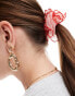 ASOS DESIGN scrunchie with double frill detail in pink with red stitching