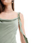 Pretty Lavish cowl neck ruffle drape midaxi dress in moss green