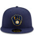 ფოტო #2 პროდუქტის Men's Gold, Navy Milwaukee Brewers 2023 Jackie Robinson Day 59FIFTY Fitted Hat