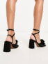 ASOS DESIGN Heather corsage detail mid heeled sandals in black